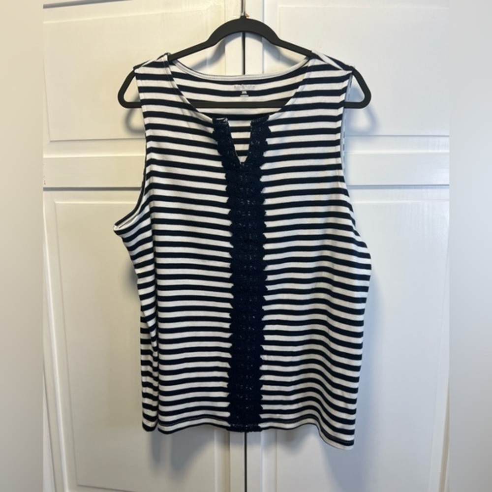 NWT Kim Rogers Navy and White Striped Tank Top Size Women’s XXL
